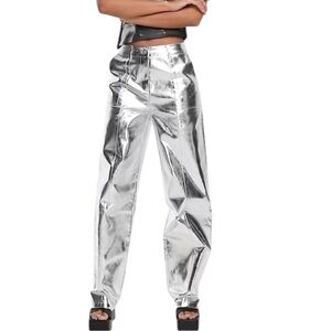 4Th Reckless Silver Metallic Chrome Zelda Cyber Party Y2K Statement Glam Pants